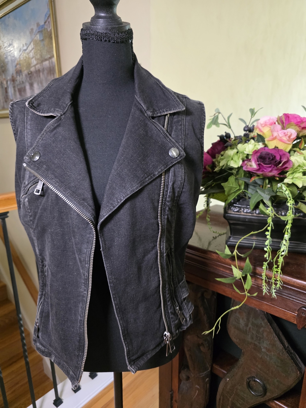 Burberry Brit Black Denim Sleeveless Moto Vest‎